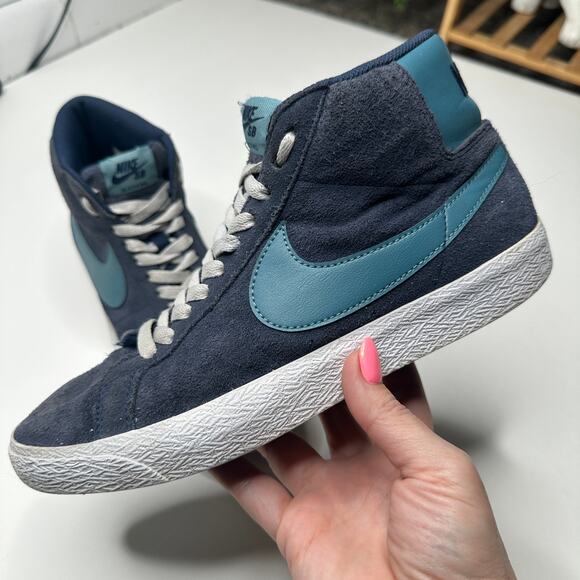 Nike SB Zoom Navy Aqua Blazer Mid Hi Sneakers - Picture 1 of 7